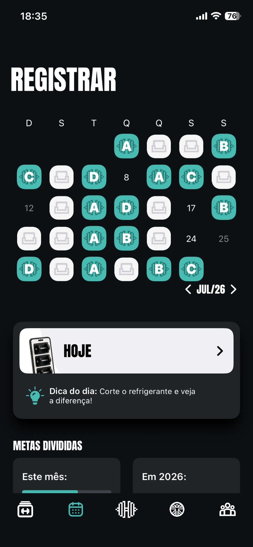 Gym Game — Calendário de registros