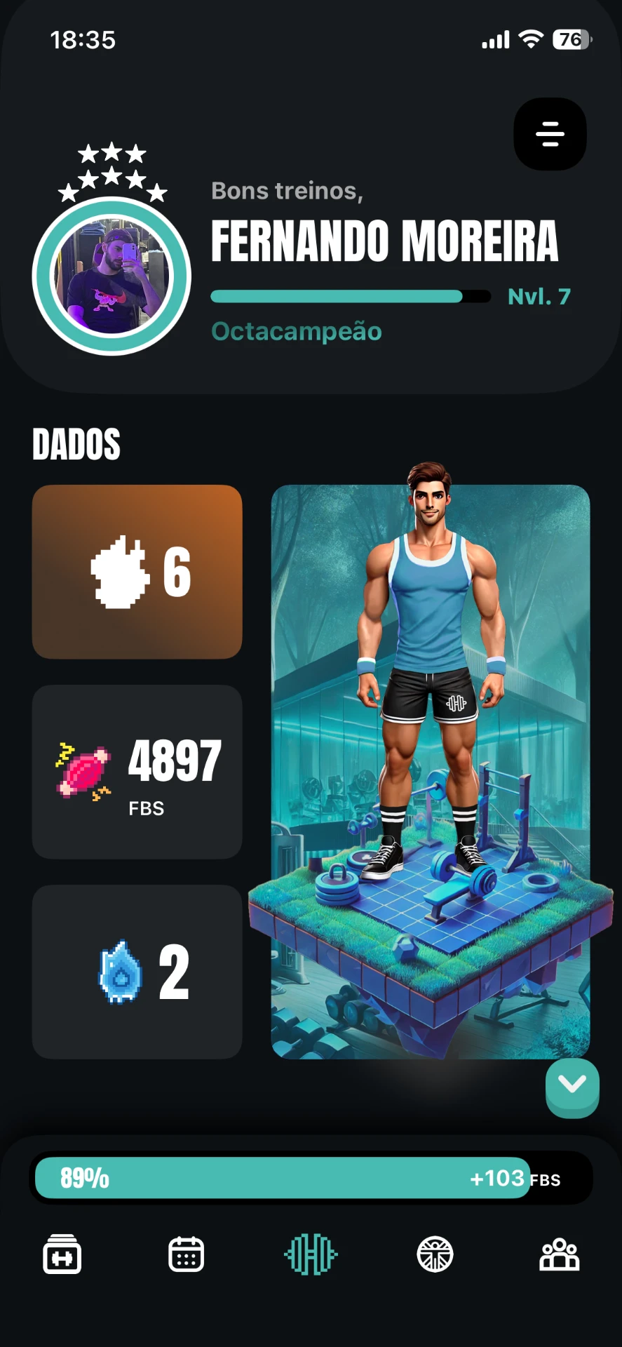 Gym Game — Perfil e progressão do personagem